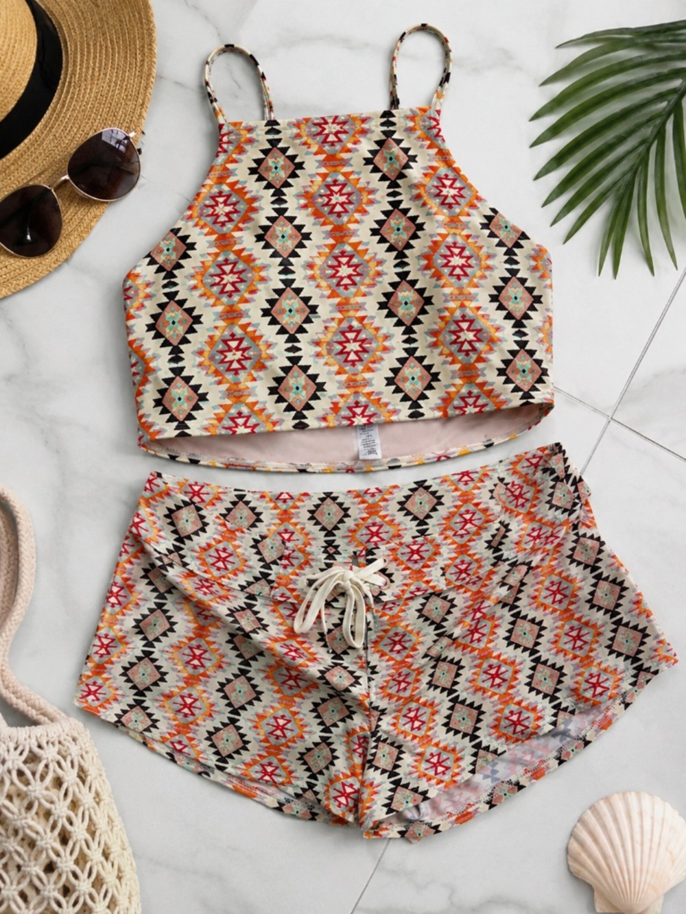 Billa Bong  Aztec Print High Neck Bikini Set | Boho Southwest Swim | Size Large